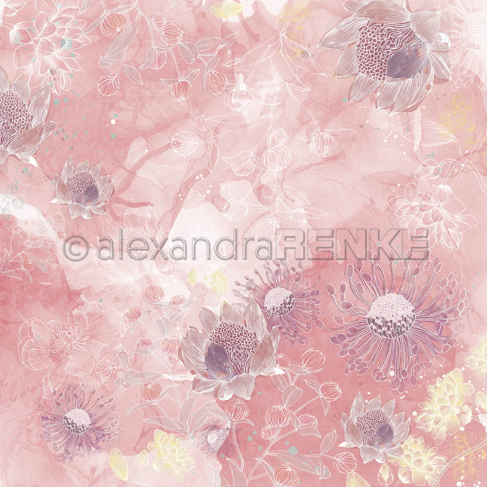 Alexandra Renke - Watercolour Flowers on Coral - 12x12"