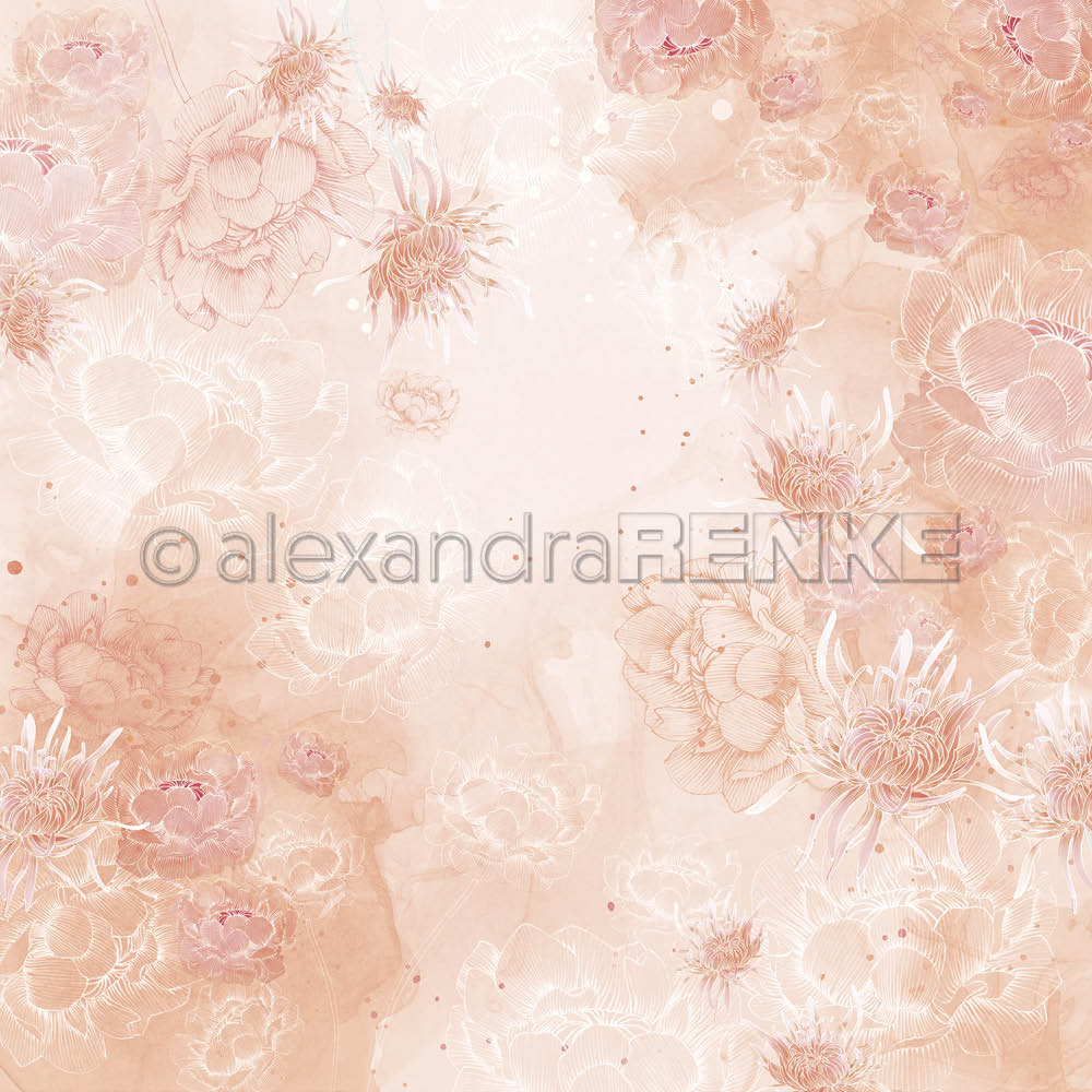 Alexandra Renke - Watercolour Flowers on Peach -  12x12"