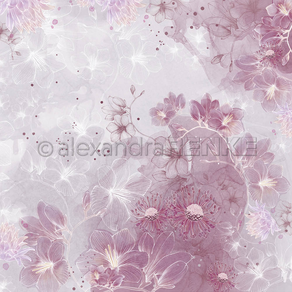 Alexandra Renke - Watercolour Flowers on GreyViolet -  12x12"