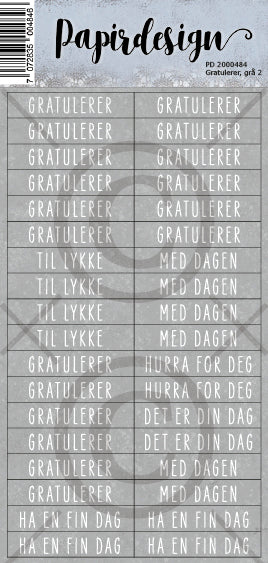 Papirdesign - Ord klistremerker - Gratulerer grå