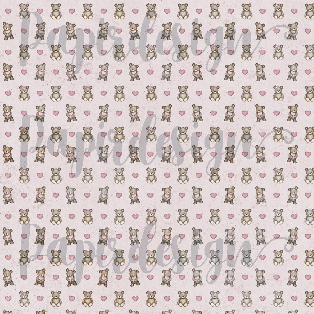 Papirdesign - Vårtegn - Bamsekos, rosa   - 12 x 12"