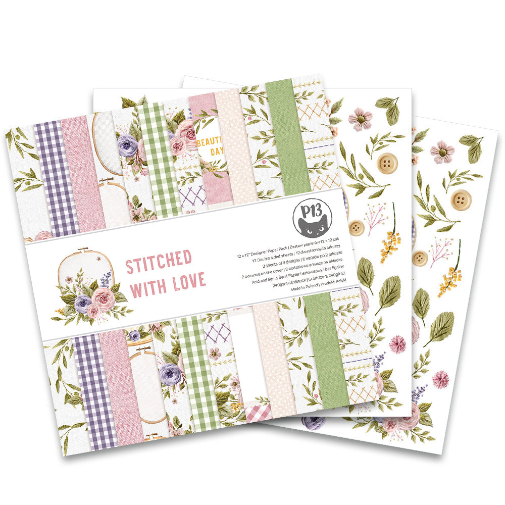 P13 - Stitched with love - Paper Pad - 12 x 12"