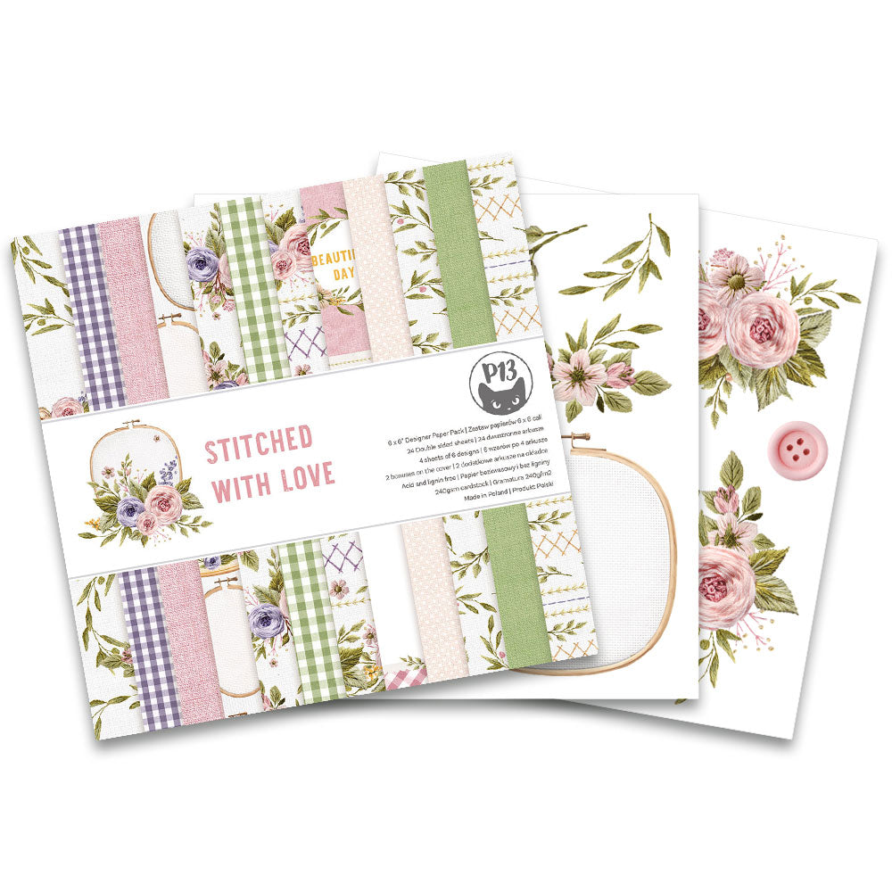 P13 - Stitched with love - Paper Pad - 6 x 6"