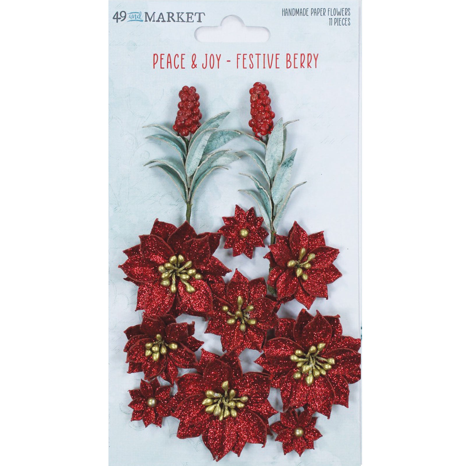 49 and Market - Peace & Joy - Glitter Flowers - Festive Berry