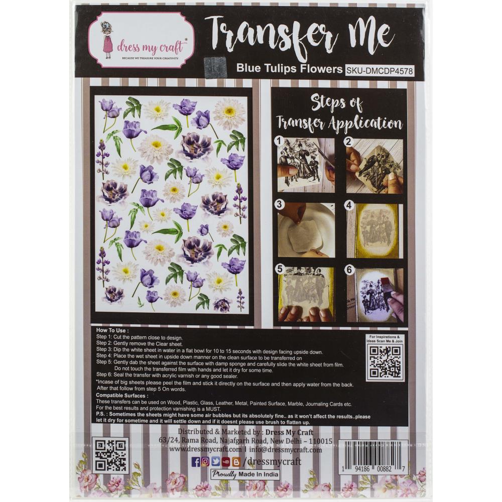 Dress my craft - Transfer Me Sheet -  A4 - Blue Tulip