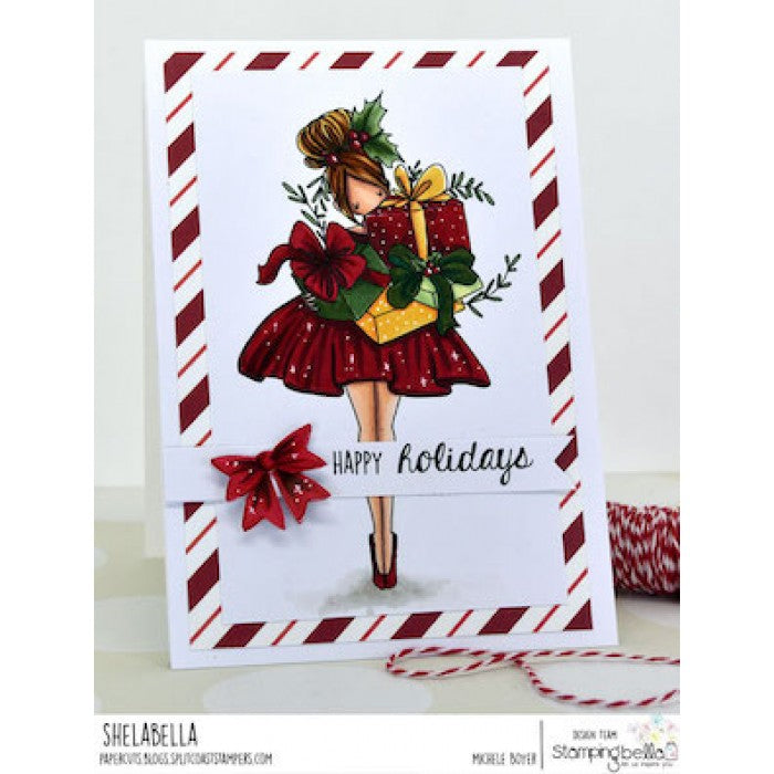 Stamping Bella - Cling Mounted Stamp - Curvy Girl with holiday gifts