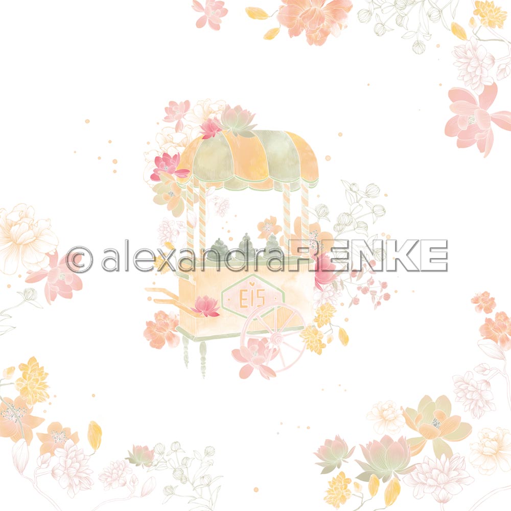 Alexandra Renke - Floral ice cream truck on white - Paper - 12x12"