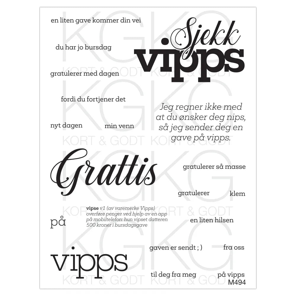 Kort & Godt - Clearstamps Medium plate - M494