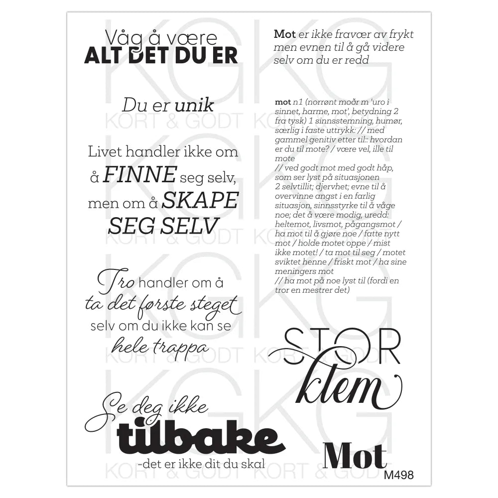 Kort & Godt - Clearstamps Medium plate - M498
