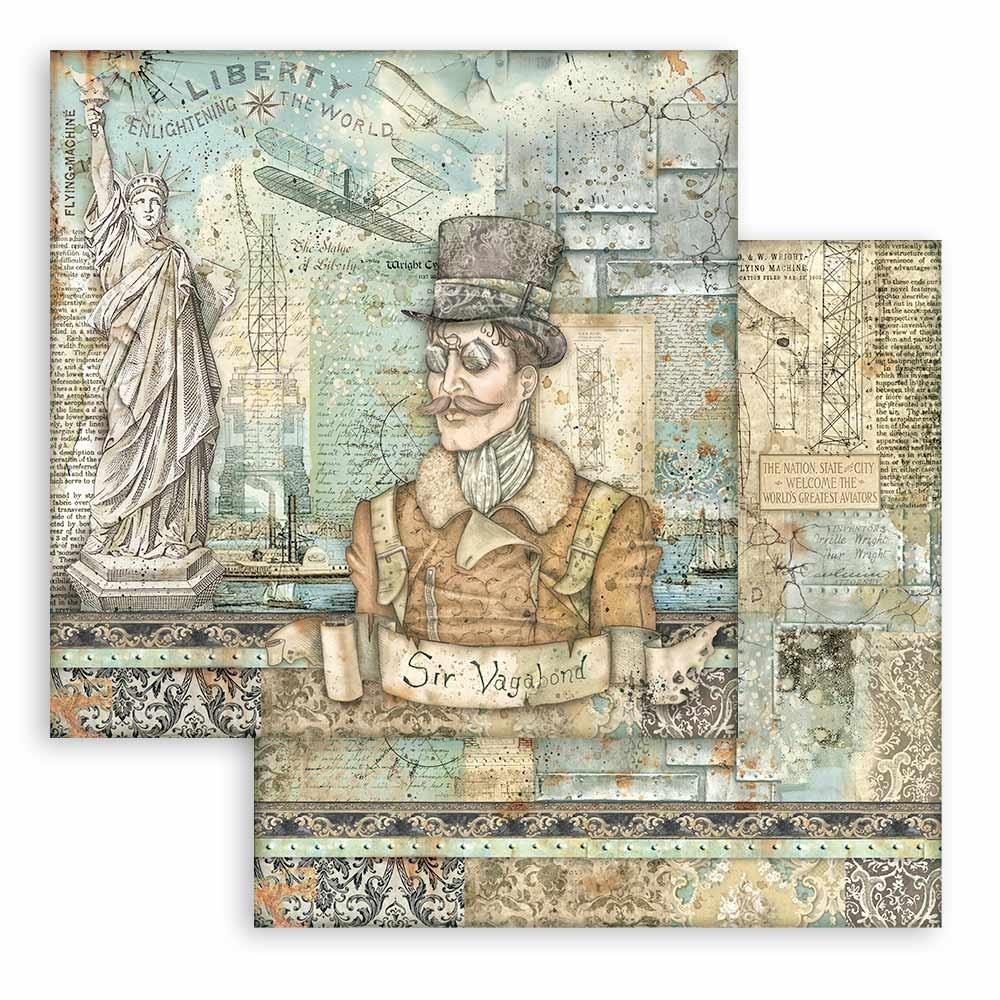 Stamperia  - Sir Vagabond Aviator - Statue of Liberty -   12 x 12"