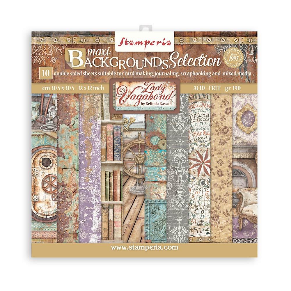 Stamperia  - Lady Vagabond Lifestyle - Background Selection - Paper Pack 10 pk - 12 x 12"