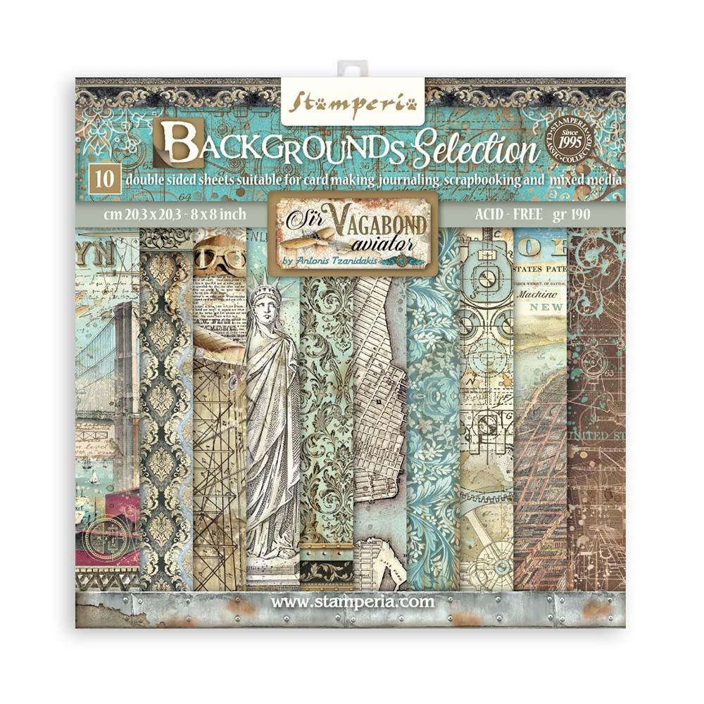 Stamperia - Sir Vagabond Aviator - Backgrounnd Selection - Paper Pad - 8 x 8"