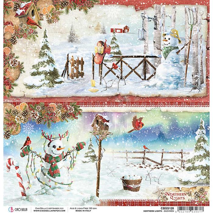 Ciao Bella - Northern Lights - Snowmen 12 x 12"