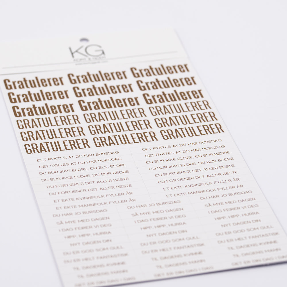 Kort & Godt - Klistremerke - Gratulerer Matt gull/hvit