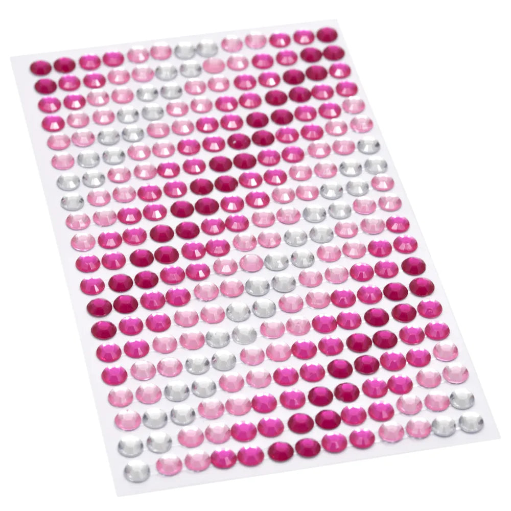 Kort & Godt - Stickers Bling - 6 mm - Cerise / rosa / Lys rosa / klar