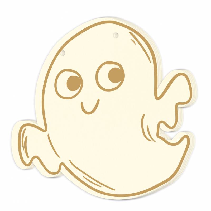 P13 - Happy Halloween - Light Chipboard Banner - Ghost   6 x 6"
