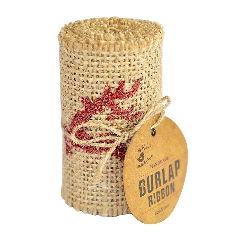 Little Birdie - Burlap ribbon - Jumping Reindeer glitter