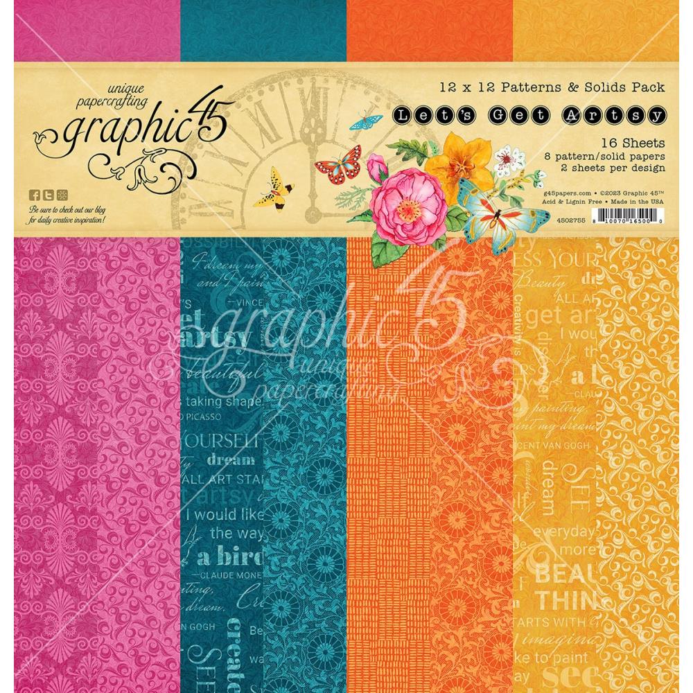 Graphic 45 - Let's get Artsy - Patterns and Solid   Paper Pad   12 x 12"