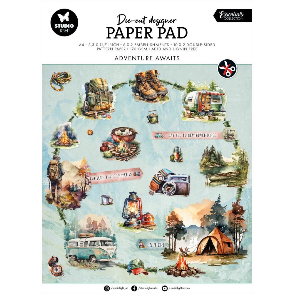 Studio Light Paper Pad - Die-Cut Paper Pad - Adventure awaits - A4