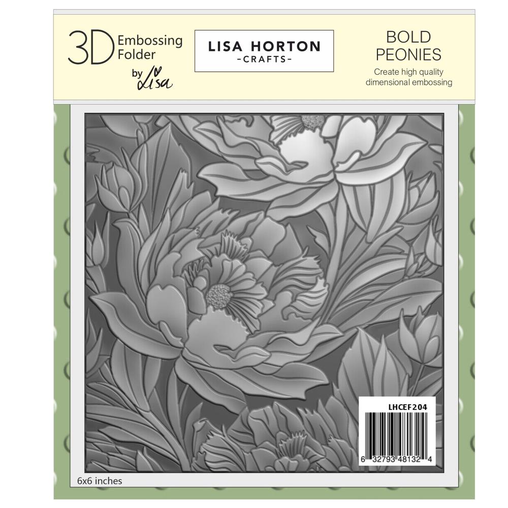 Lisa Horton - Embossing Folder - 3D - Bold Peonies - 6 x 6"