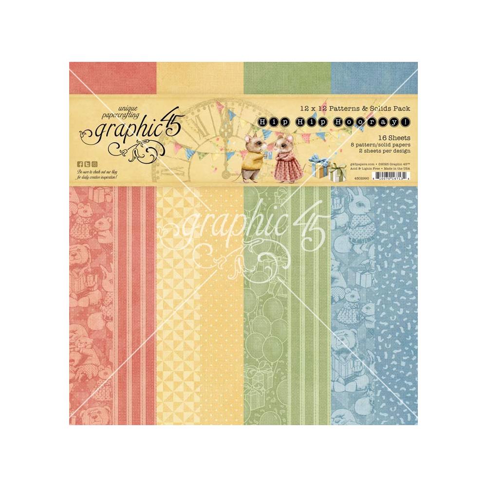 Graphic 45 - Hip Hip Hooray - Patterns and Solids Paper Pad  12 x 12"