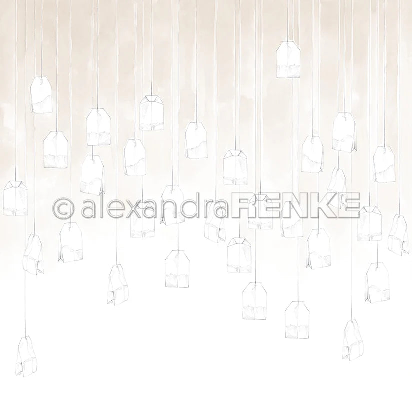 Alexandra Renke - Design paper - Hanging teabags on gold/beige -12x12"