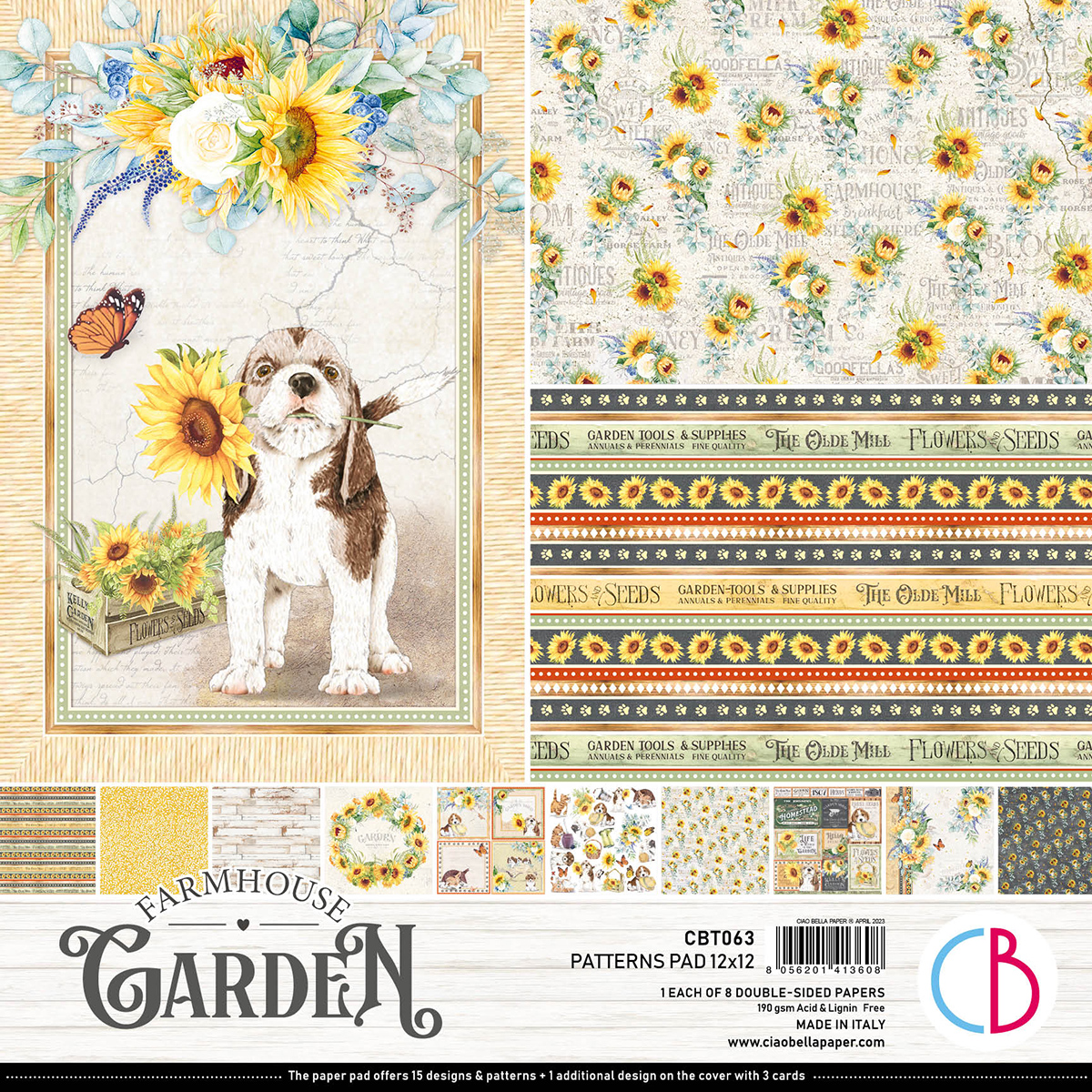 Ciao Bella - Farmhouse Garden - Paper Pack  (8 ark)  12 x 12"