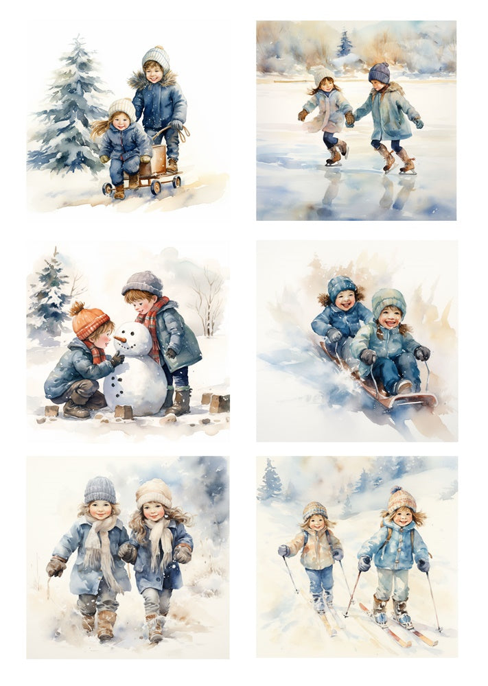 Reprint  - Klippark - Children playing in the snow - A4