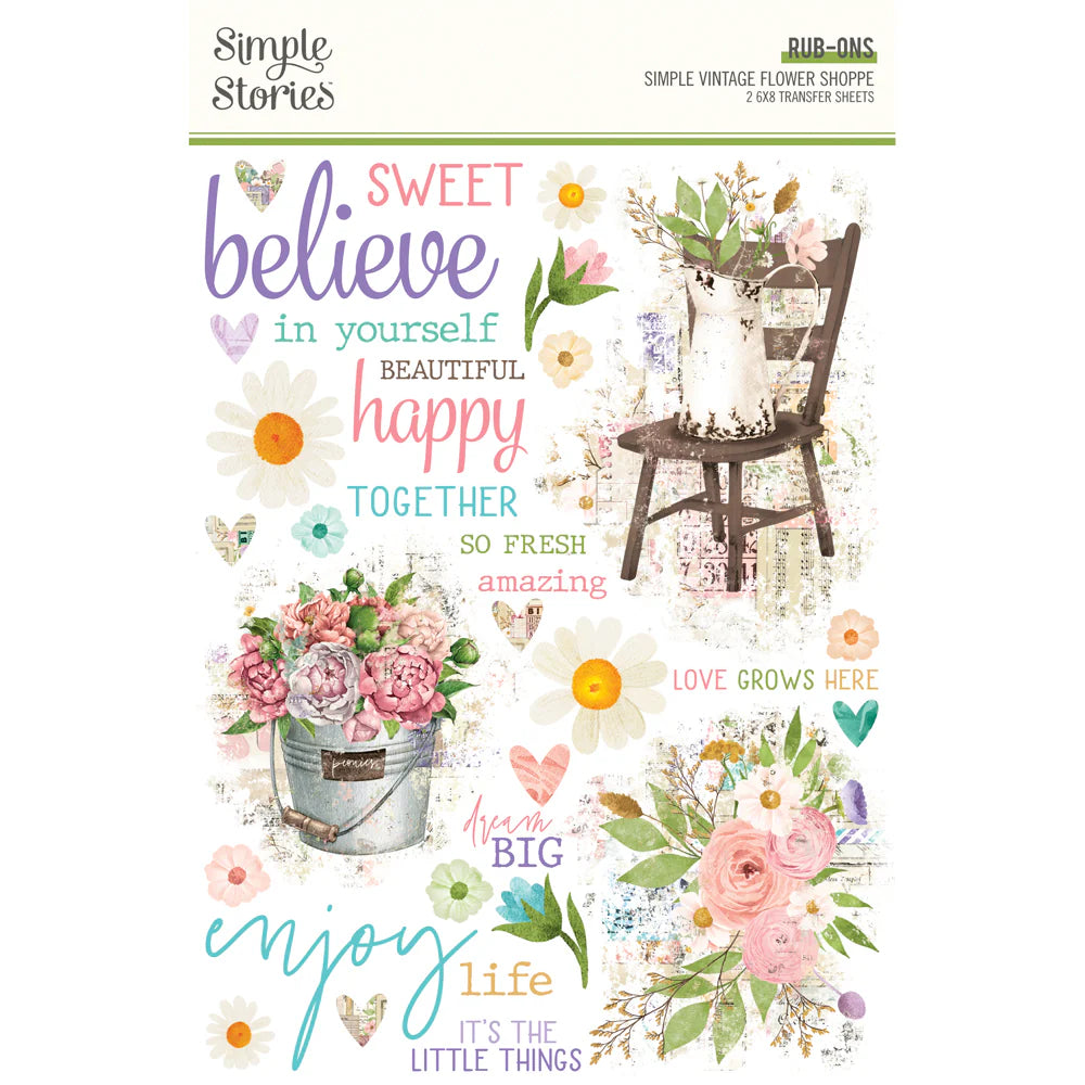 Simple Stories - Flower Shoppe -  Rub On Transfers