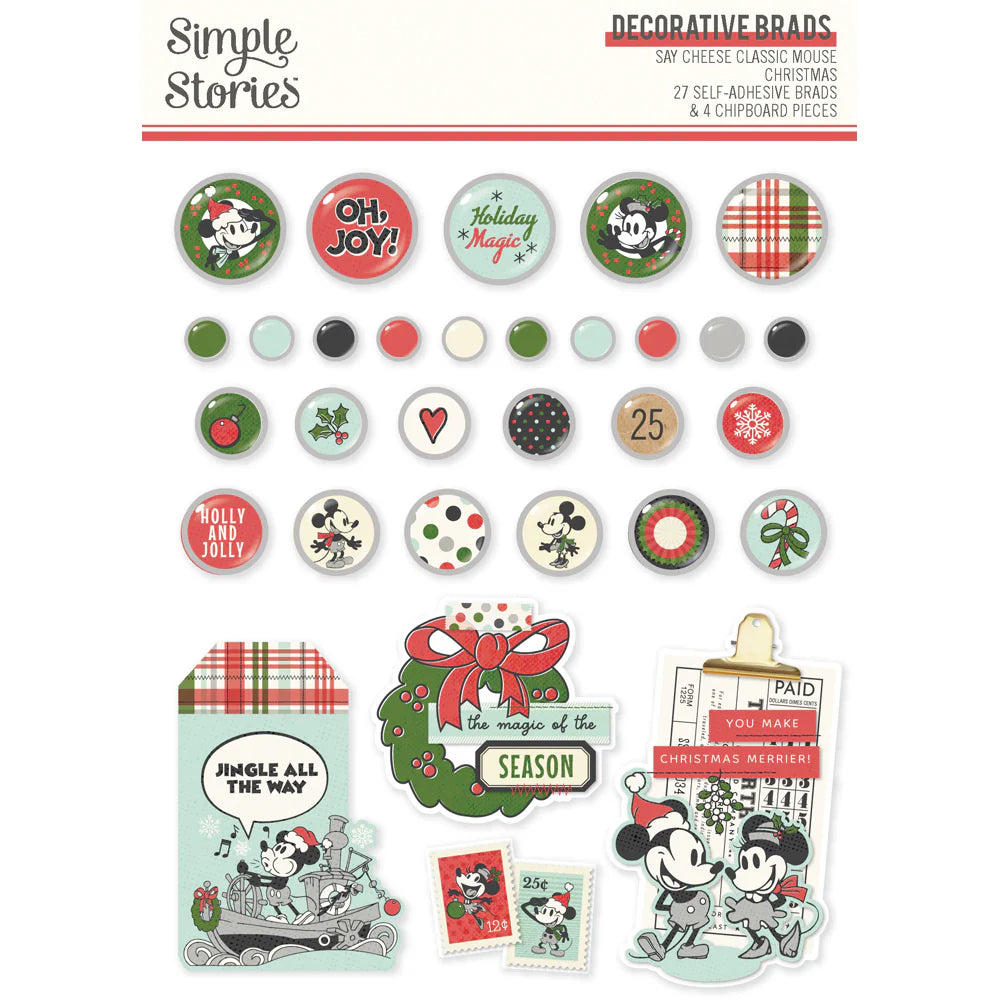 Simple Stories - Say Cheese Classic Mouse - Christmas - Decorative Brads