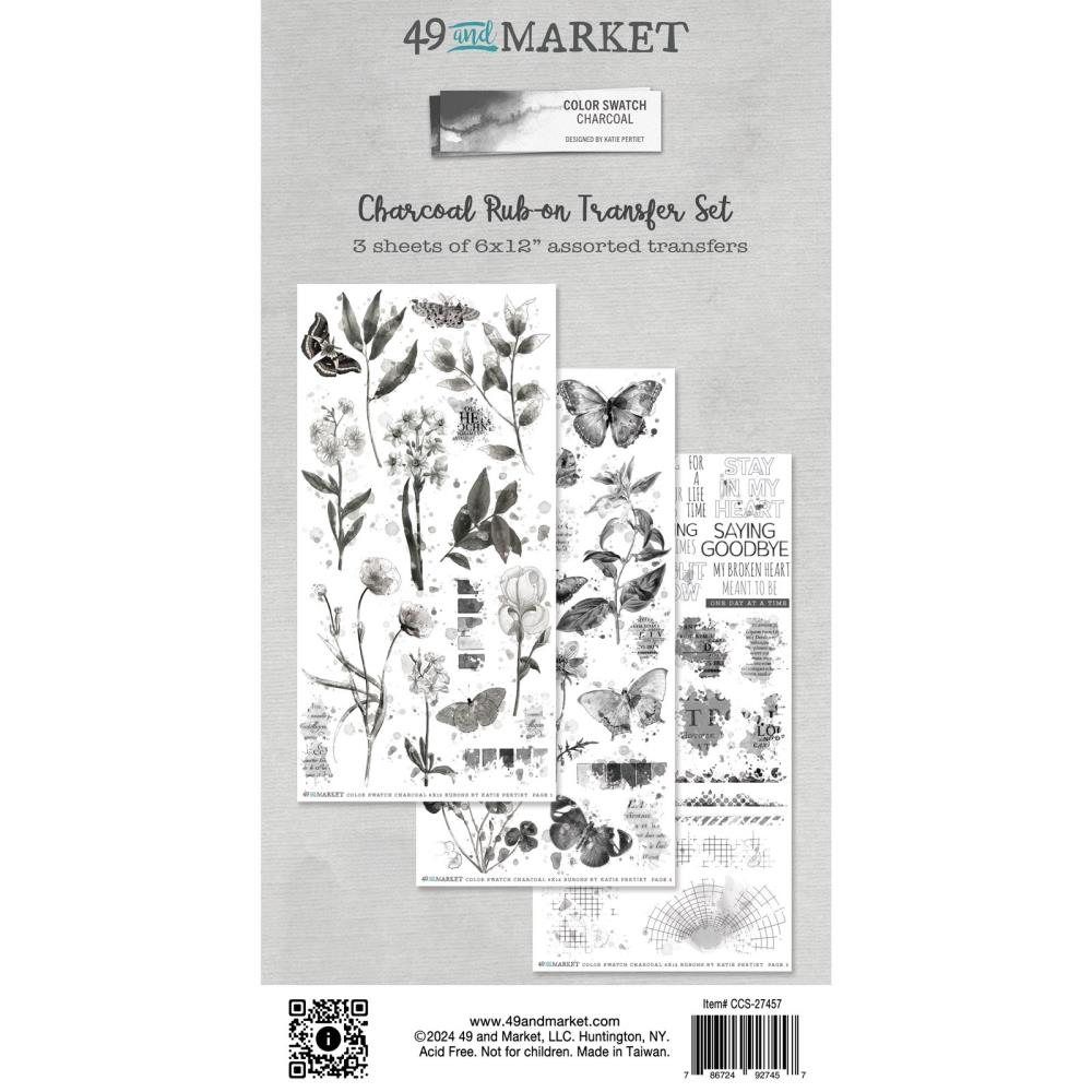 49 and Market - Color Swatch Charcoal - Rub ons - Botanical