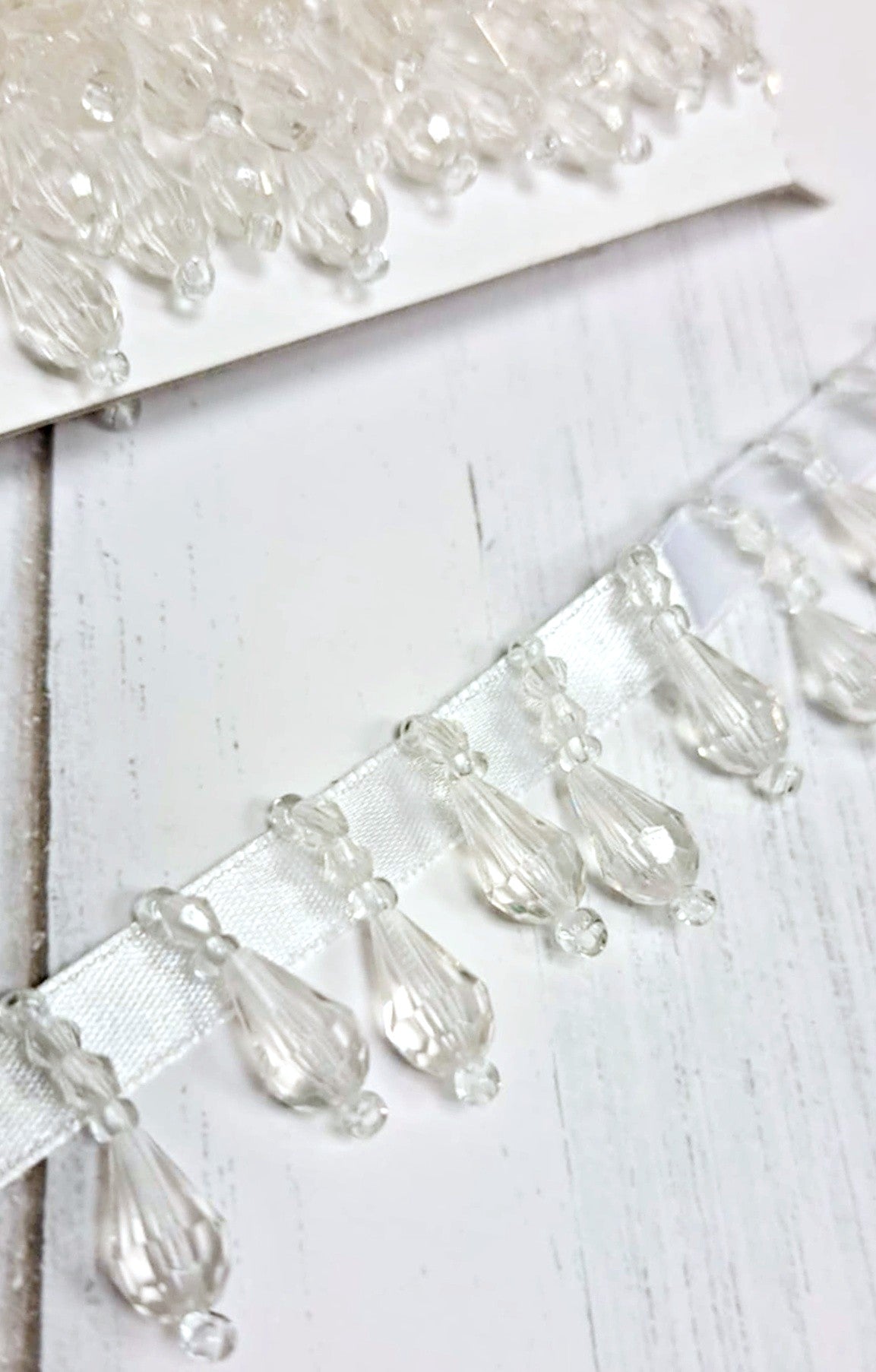 Cheep Trims - Beaded Fringe  - Clear White