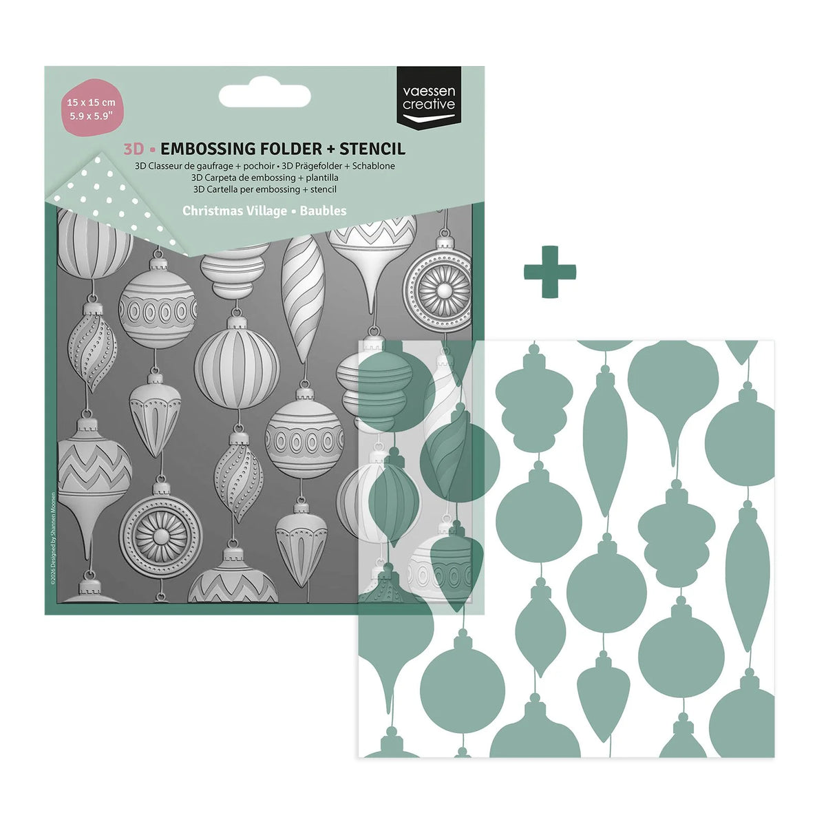 Vaessen Creative - 3D embossingfolder + Stencil - Christmas Baubles