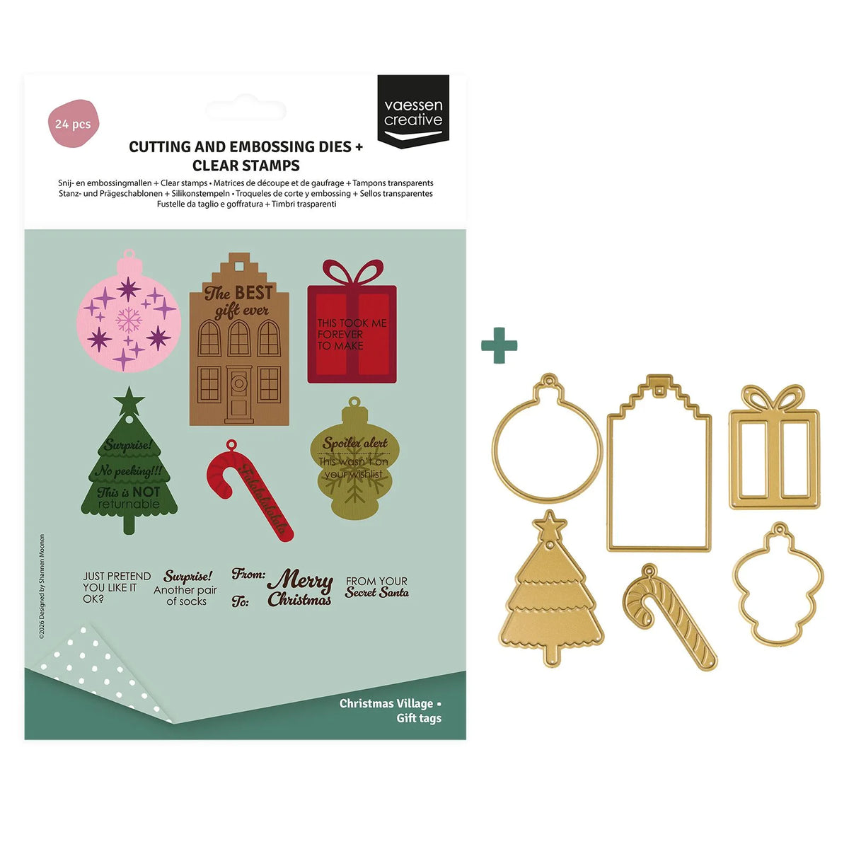 Vassen Creative - Cutting & Embossing Dies + Clear Stamps - Christmas Village Gift Tags