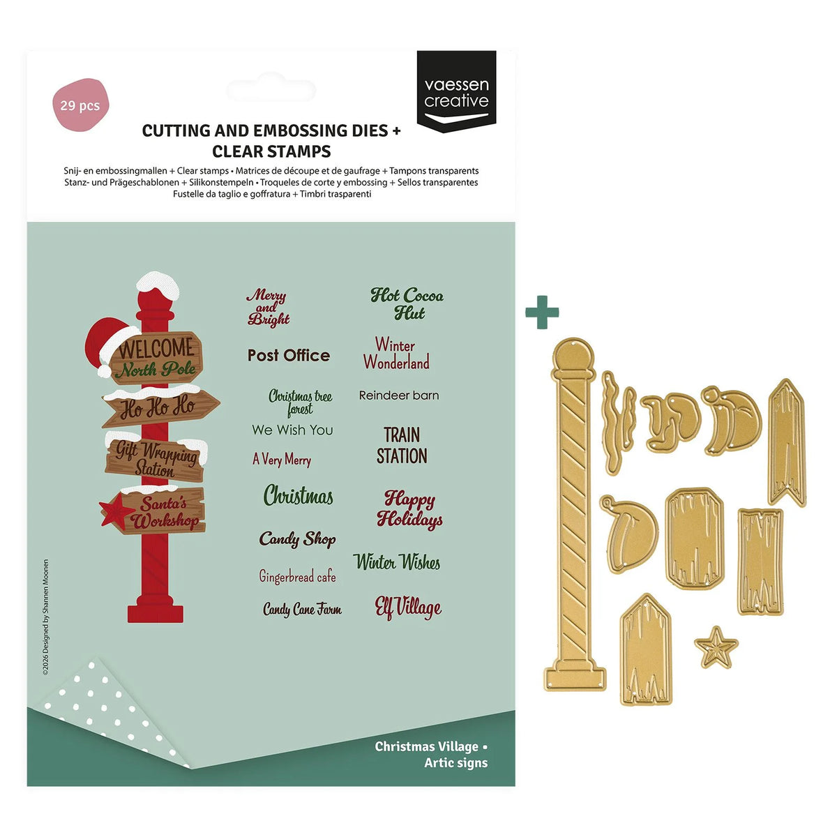 Vassen Creative - Cutting & Embossing Dies + Clear Stamps - Christmas Village Northpole Signs