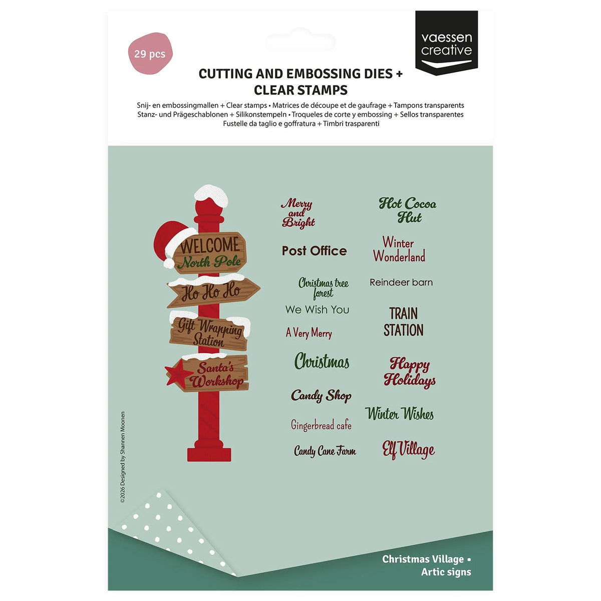 Vassen Creative - Cutting & Embossing Dies + Clear Stamps - Christmas Village Northpole Signs