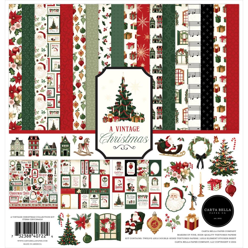 Carta Bella - A Vintage Christmas  -  Collection Kit -  12x12"