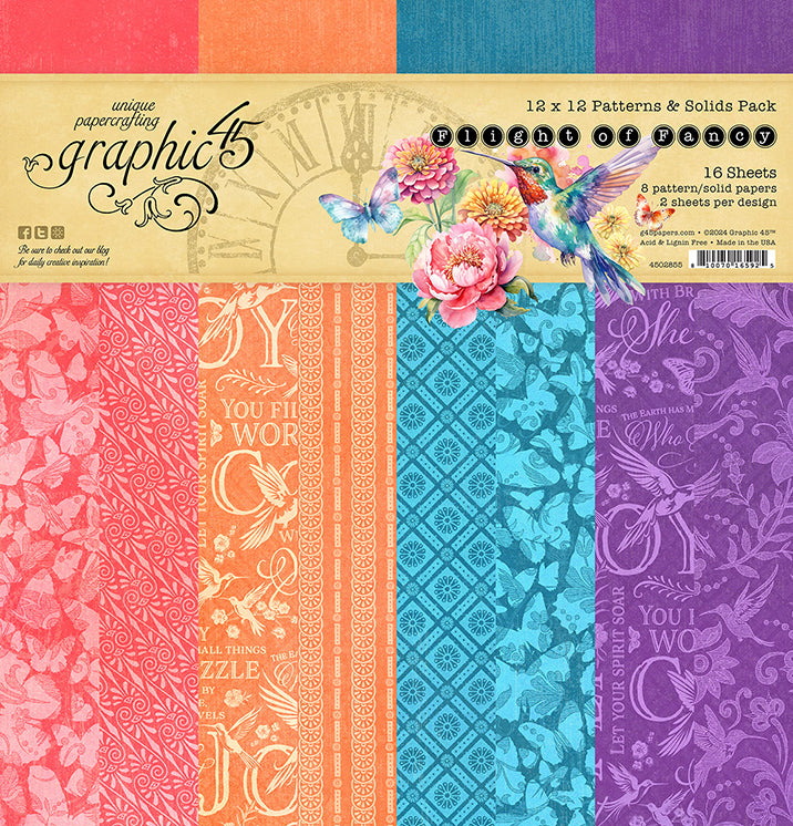 Graphic 45 - Flight of fancy - Patterns and Solids Paper Pad  12 x 12"