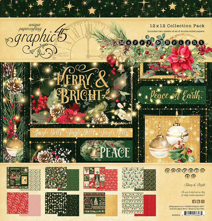 Graphic 45 - Merry & Bright - Paper Pad - 12 x 12"