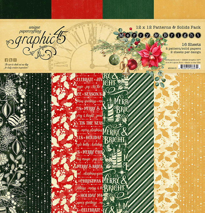 Graphic 45 - Merry & Bright - Patterns and Solids Paper Pad  12 x 12"