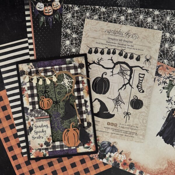 Graphic45 - Halloween Hanging Die Set Ghost Banner, Pumpkins, Spiderweb, Witch Hat & Broom