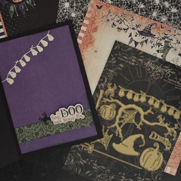 Graphic45 - Halloween Hanging Die Set Ghost Banner, Pumpkins, Spiderweb, Witch Hat & Broom