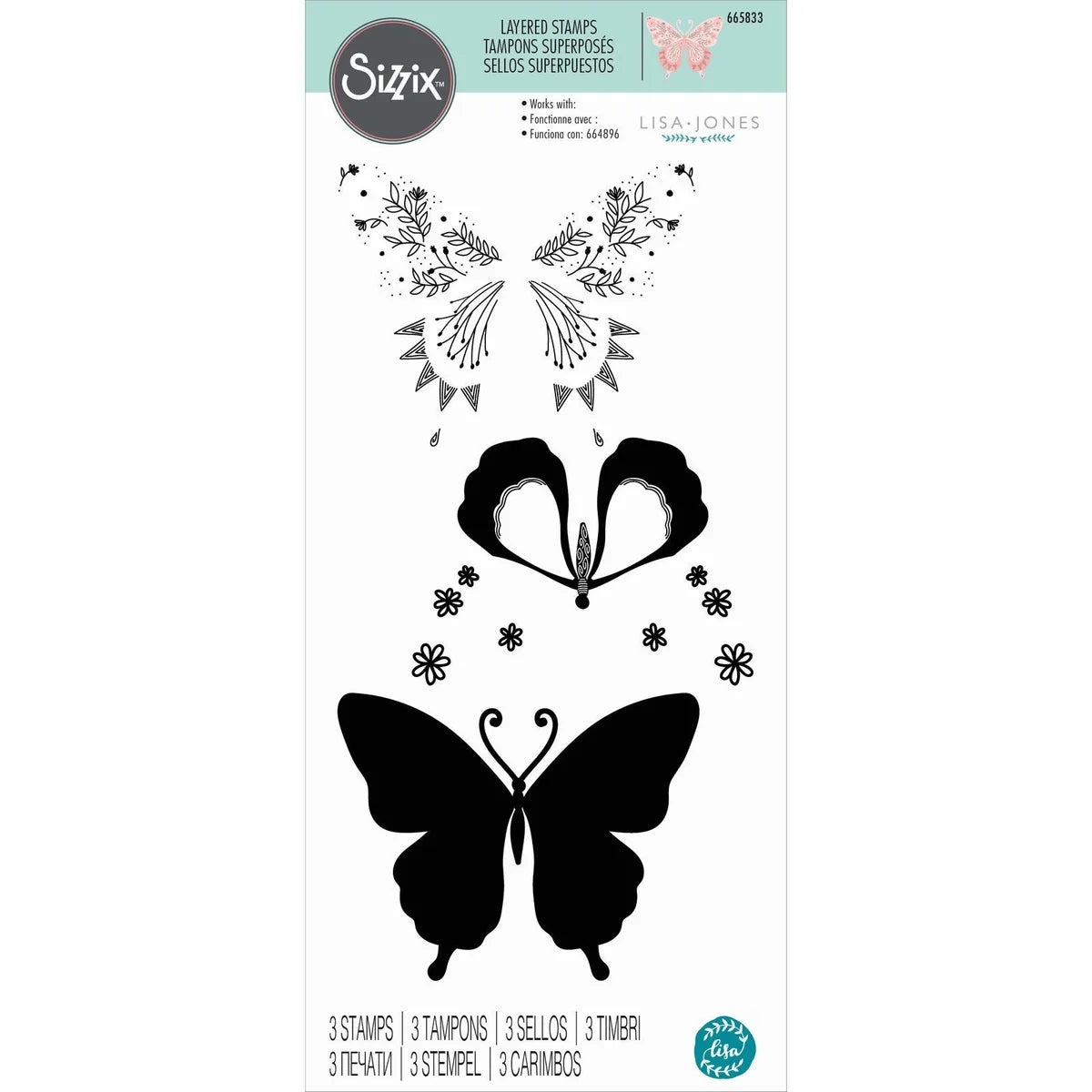 Sizzix - Lisa Jones - Clear Stamp - Deco butterfly