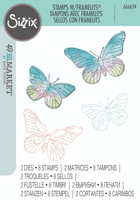 Sizzix - 49 & Market - Framelits dies & clear stamp - Painted pencil butterflies