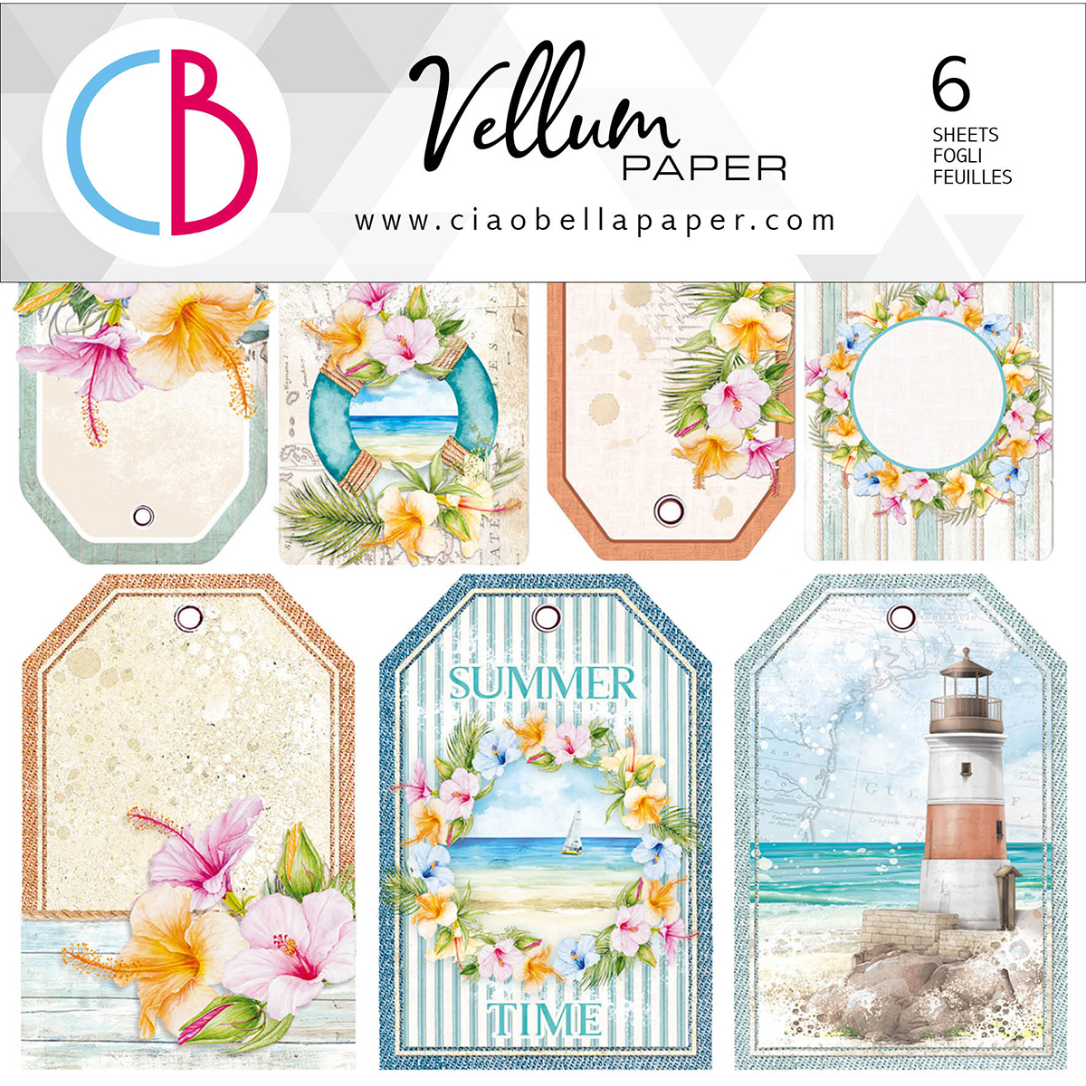Ciao Bella - Summer Breeze -  Fussy Cut Vellum - Paper Pad  - 6 x 6"