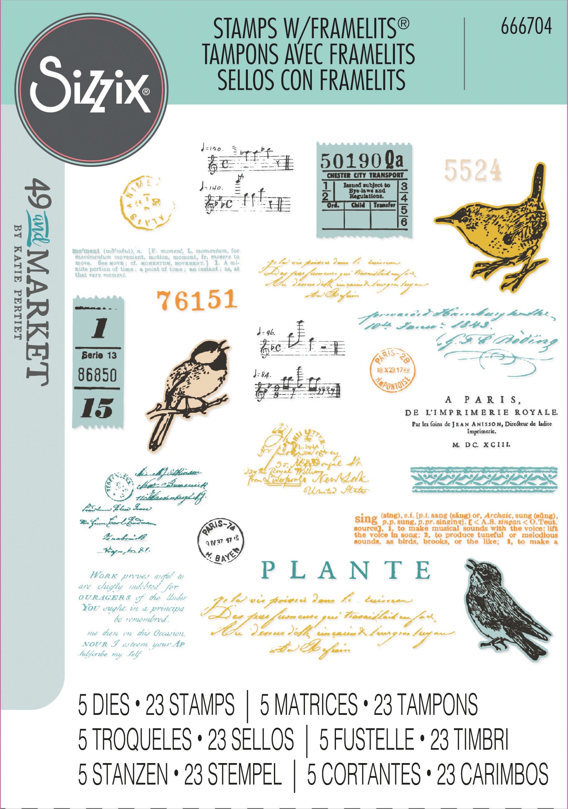 Sizzix - 49 & Market - Framelits dies & clear stamp - Bird Song