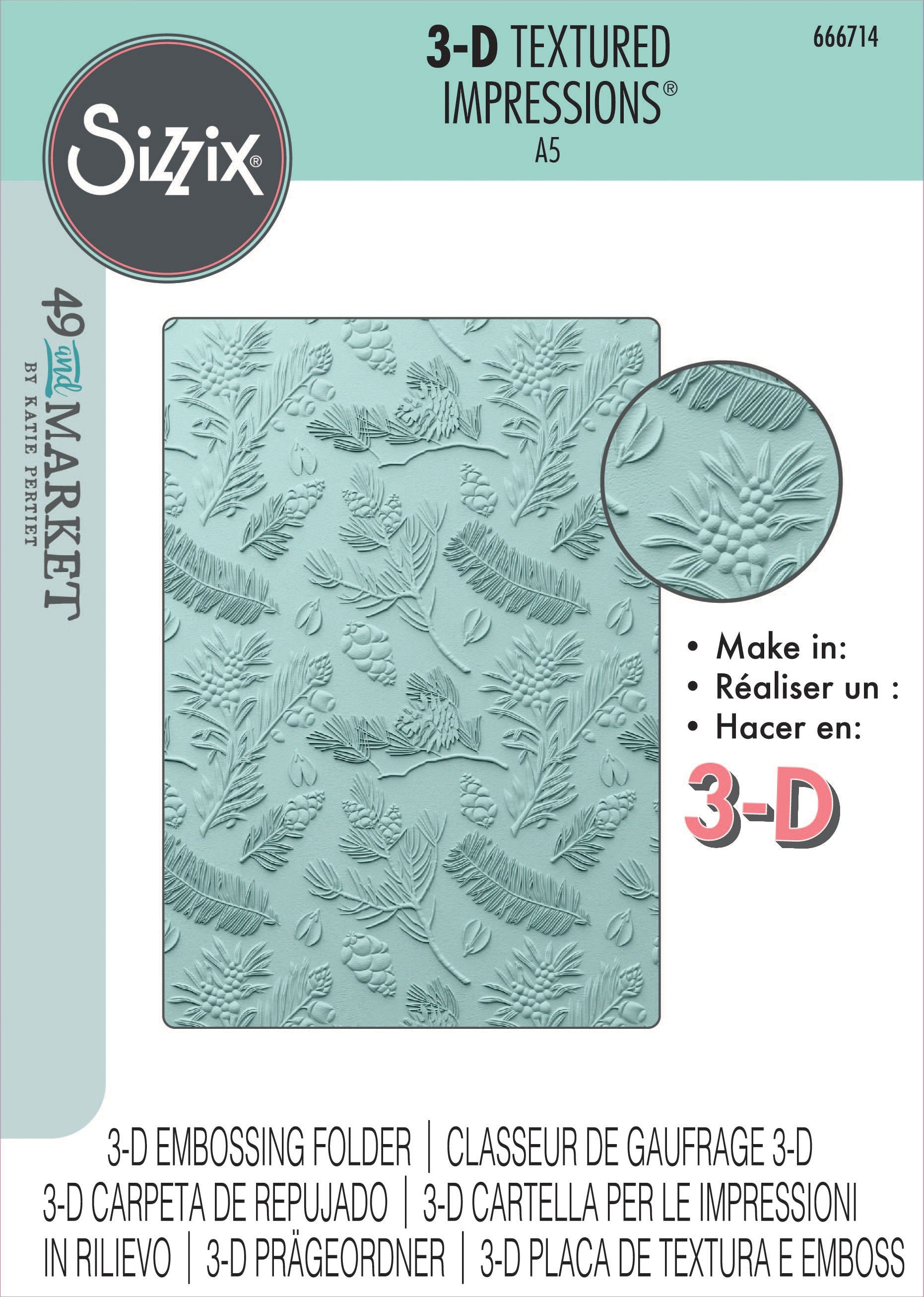 Sizzix - 49 and Market - 3D Textured Embossing Folder - Pines (A5)