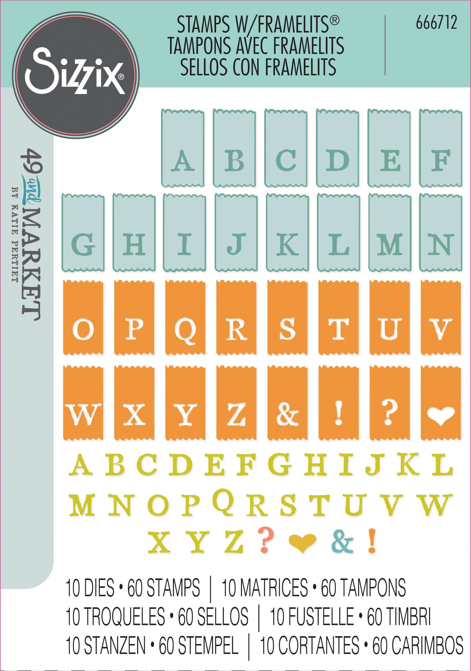 Sizzix - 49 & Market - Framelits dies & clear stamp - Tab stamp alpha