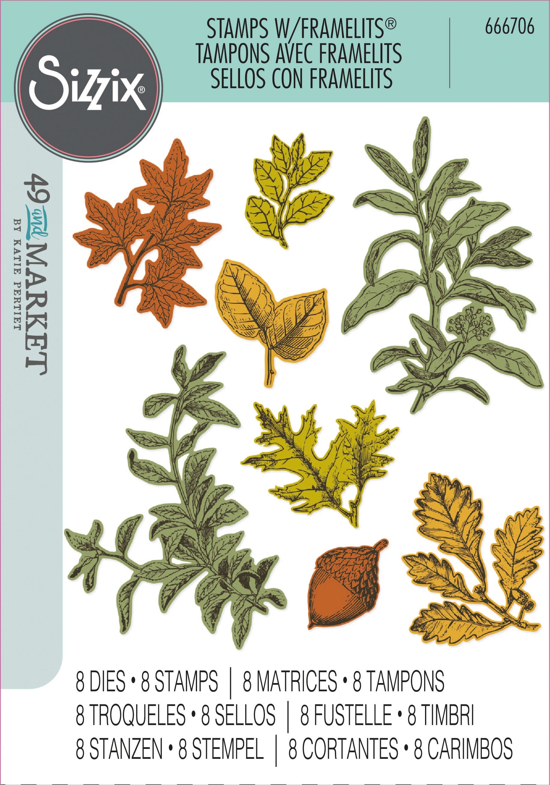 Sizzix - 49 & Market - Framelits dies & clear stamp - Forever Leaves