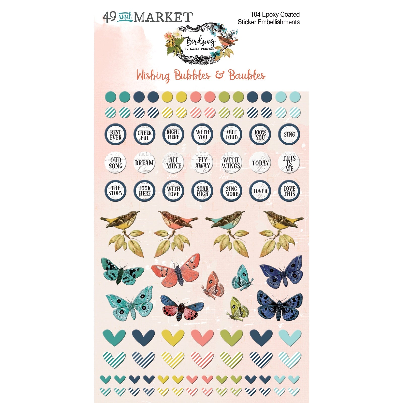 49 and Market - Birdsong - Whising Bubbles & Baubles - Epoxy Stickers